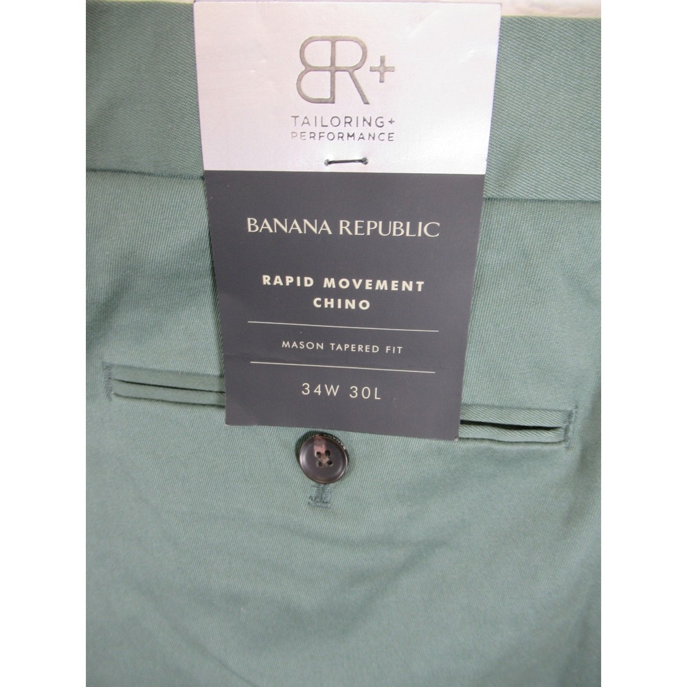 NEW Banana Republic Rapid Movement Chino Pants Men 34x30 Green Mason Tapered - Picture 3 of 7